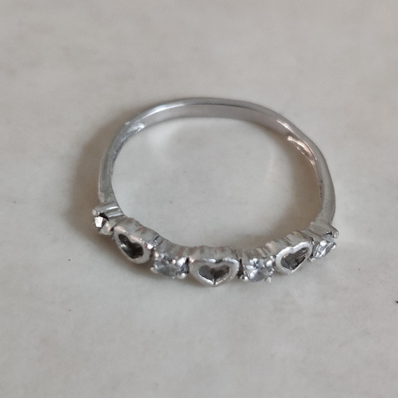 Dainty Sterling Silver Ring Open Work Hearts and CZ - Picture 6 of 14